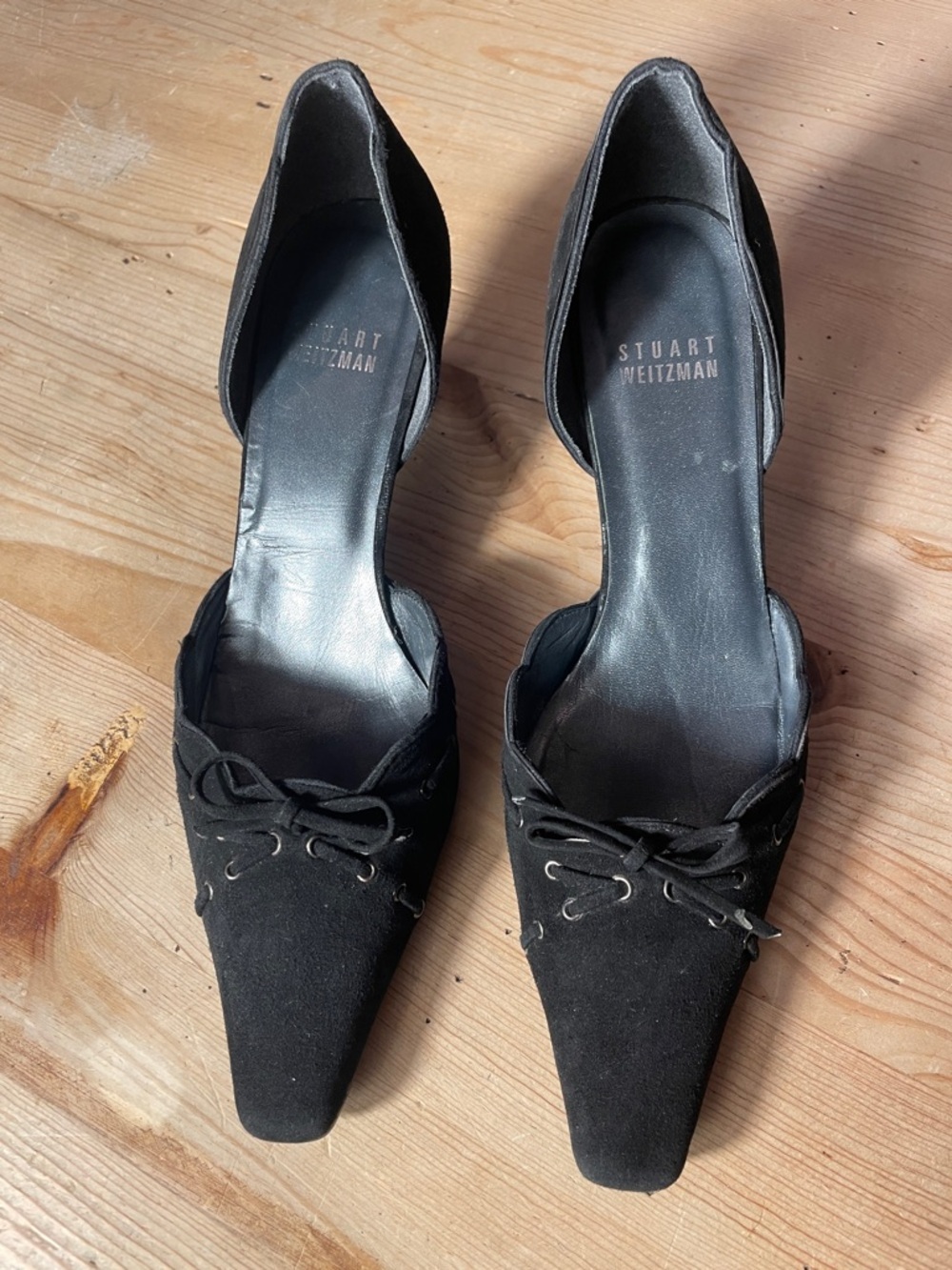 Stuart Weitzman Suede Lace-Up D’Orsay Heels Chic Coquette Minimalist